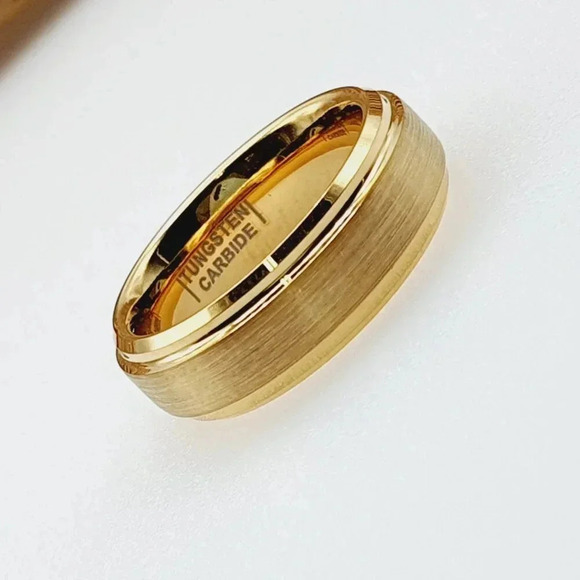 "Yellow Gold Tungsten Brushed Finish Wedding Ring for Women, GALTUN720 - Picture 8 of 11